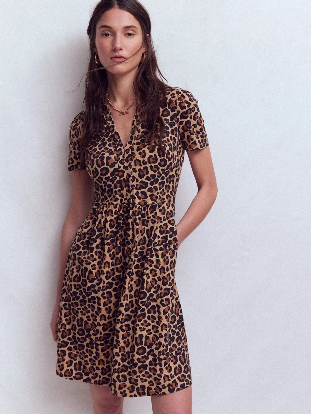 Boden Naomi cheetah leopard print jersey dress size 12/L